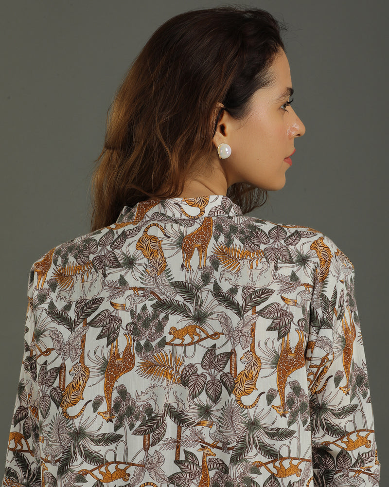 Safari High-Low Cotton Kurta – Off-White Print