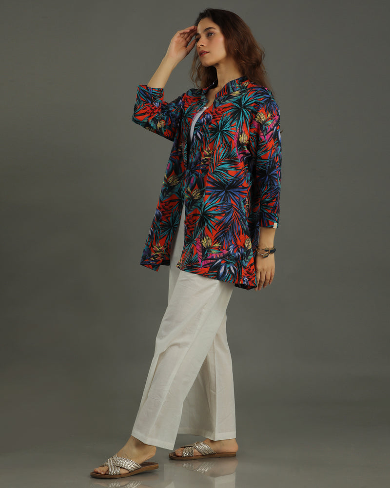 Sunset Open Cotton Jacket – Multicolor Print