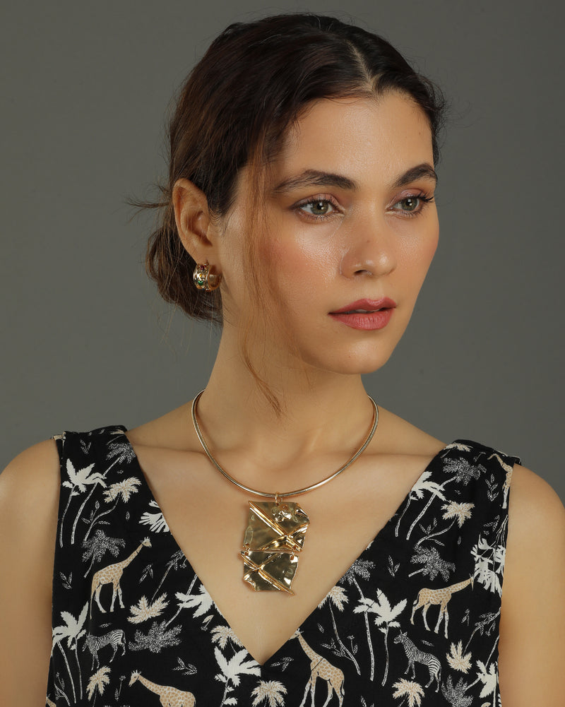 Reverie Long A-line Cotton Dress – Black Print