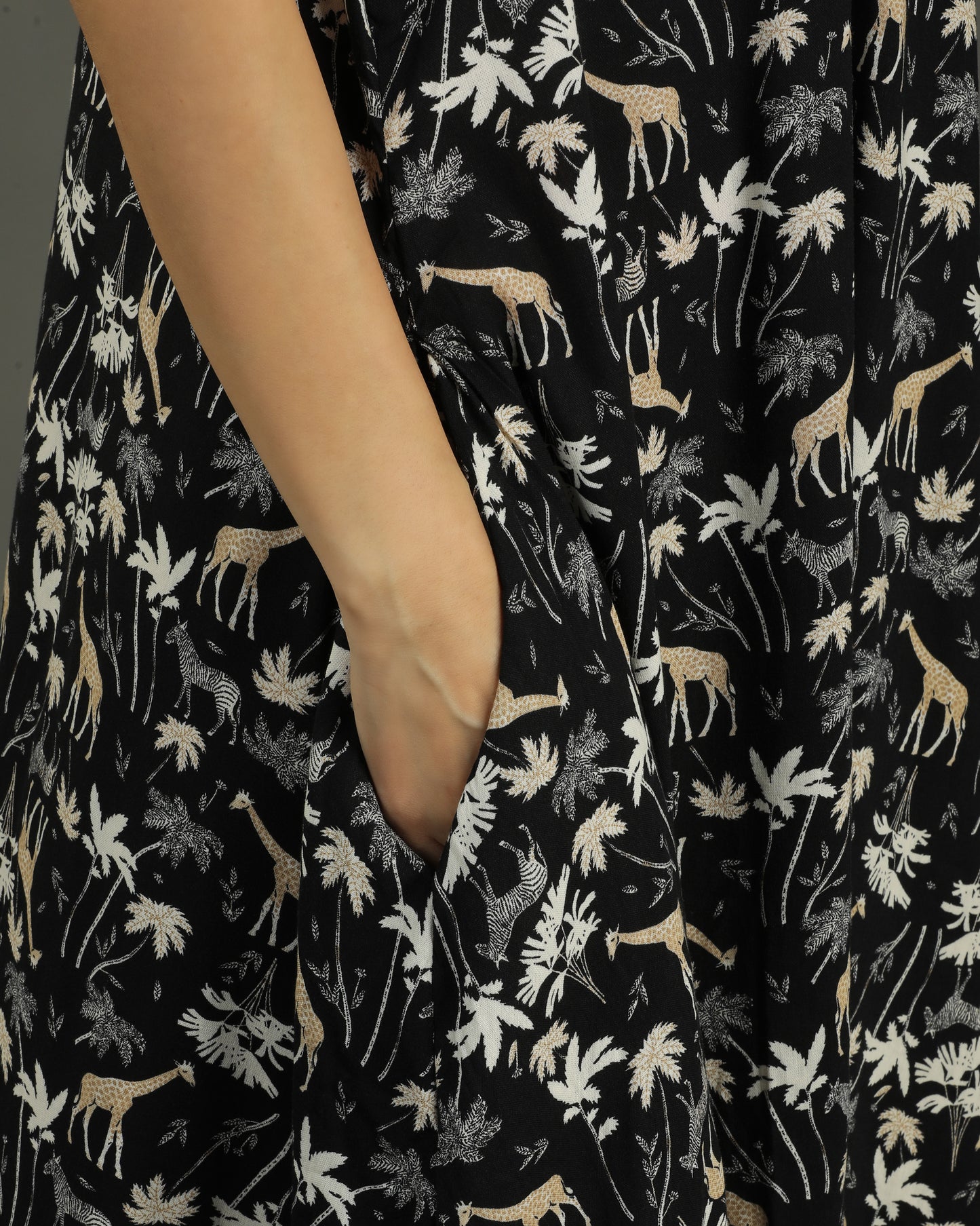 Reverie Long A-line Cotton Dress – Black Print