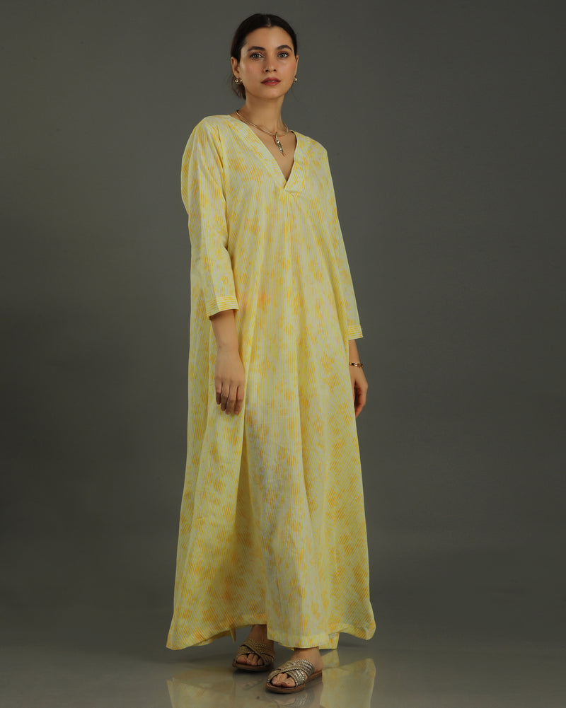 Ray Long A-line Cotton Dress – Yellow Print