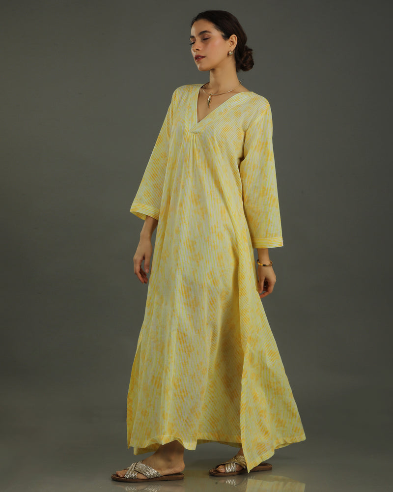 Ray Long A-line Cotton Dress – Yellow Print