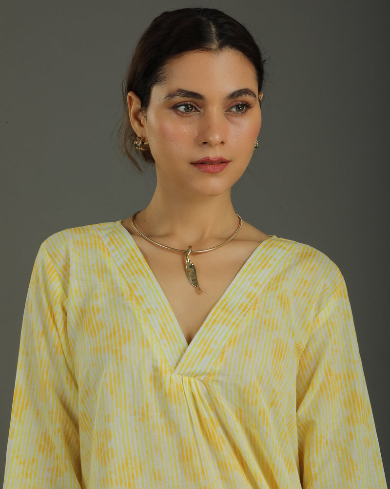 Ray Long A-line Cotton Dress – Yellow Print