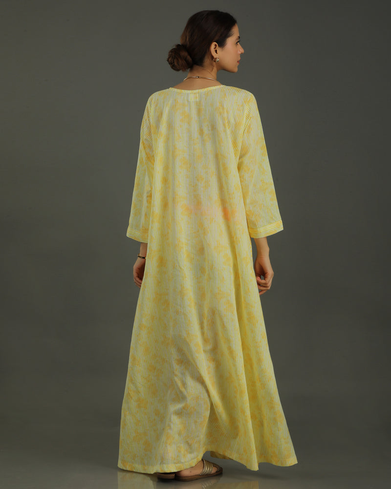 Ray Long A-line Cotton Dress – Yellow Print