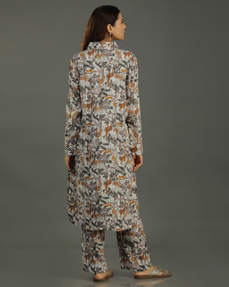 Safari Mid-Length Cotton Kurta – Off-White Print