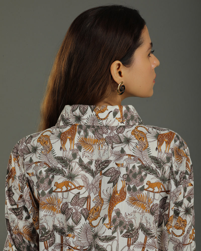 Safari Mid-Length Cotton Kurta – Off-White Print