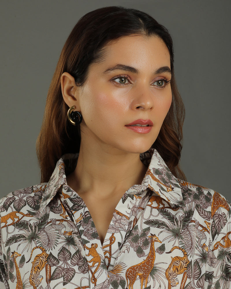 Safari Mid-Length Cotton Kurta – Off-White Print