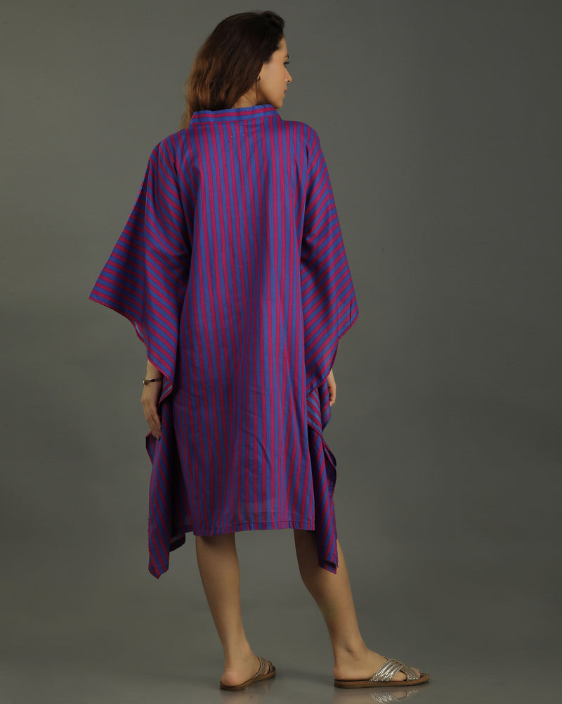 Plum Midi Kaftan Cotton Dress – Magenta Stripes Print