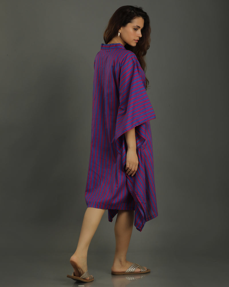 Plum Midi Kaftan Cotton Dress – Magenta Stripes Print