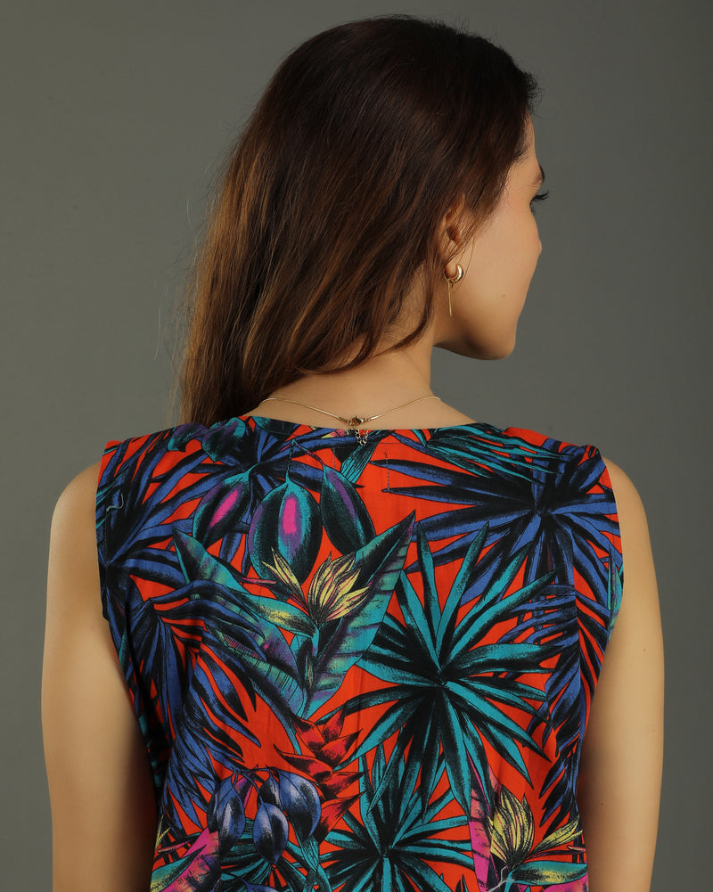 Sunset A-line Cotton Dress – Multicolor Print