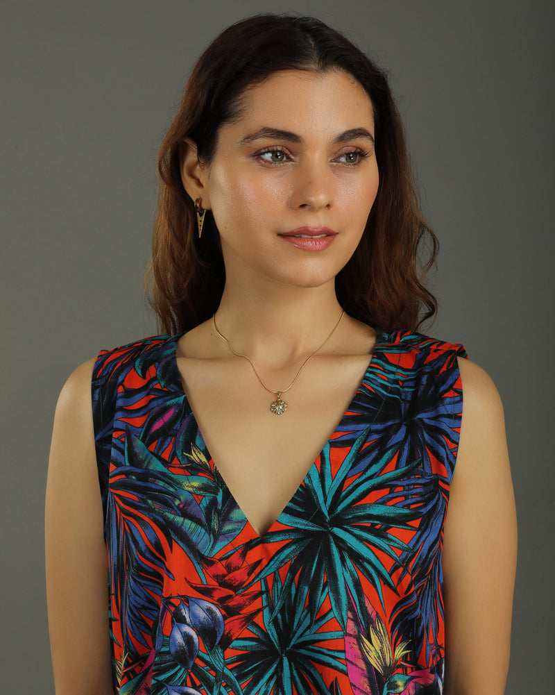 Sunset A-line Cotton Dress – Multicolor Print