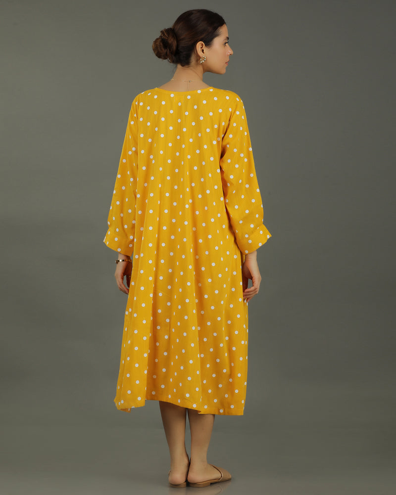 Sunshine Midi A-line Cotton Dress – Mustard Print