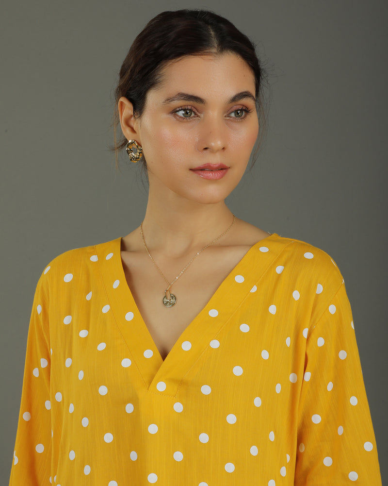 Sunshine Midi A-line Cotton Dress – Mustard Print