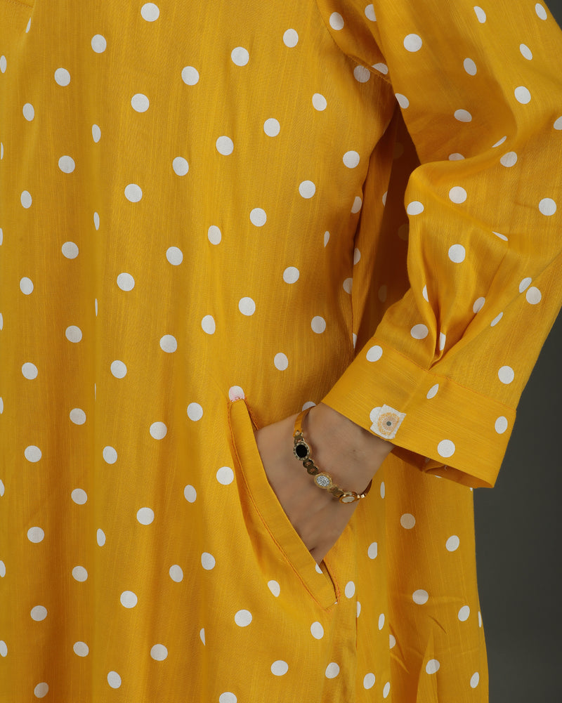 Sunshine Midi A-line Cotton Dress – Mustard Print