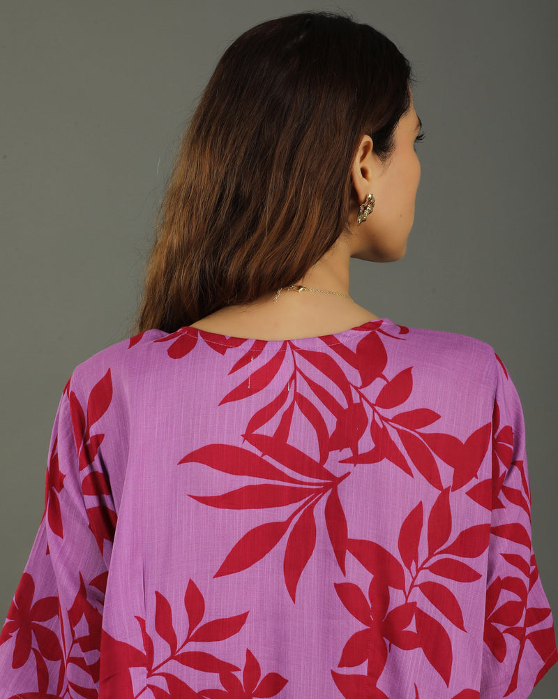 Redscape Midi Flared Cotton Dress – Lavender & Red Print