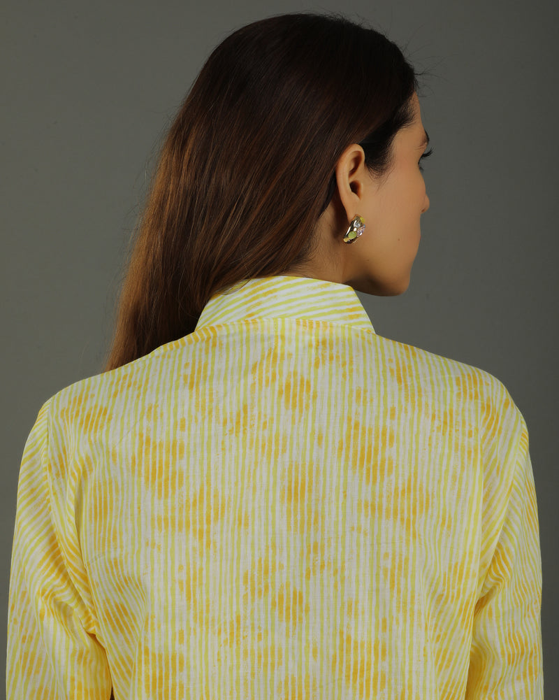 Ray Wrap Short Cotton Coord Set – Yellow Print