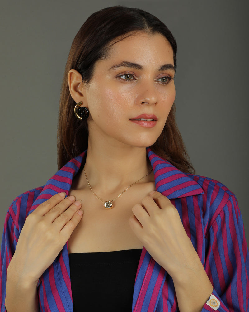 Plum Long Open Cotton Jacket – Magenta Stripes Print