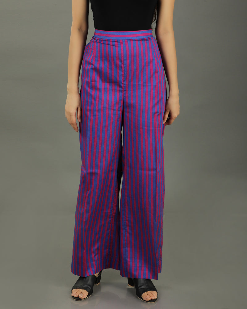 Plum Long Open Cotton Coord Set – Magenta Stripes Print
