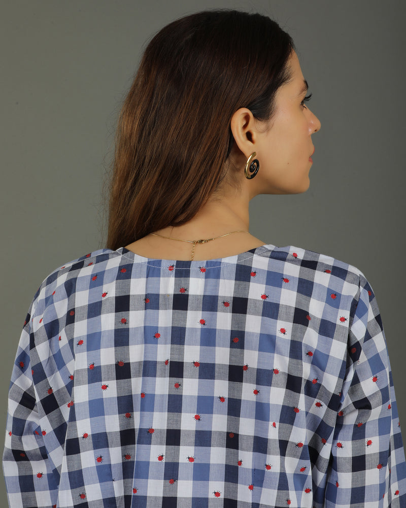 Gingham Long Abstract Cotton Kurta Set – Indigo Checks Print