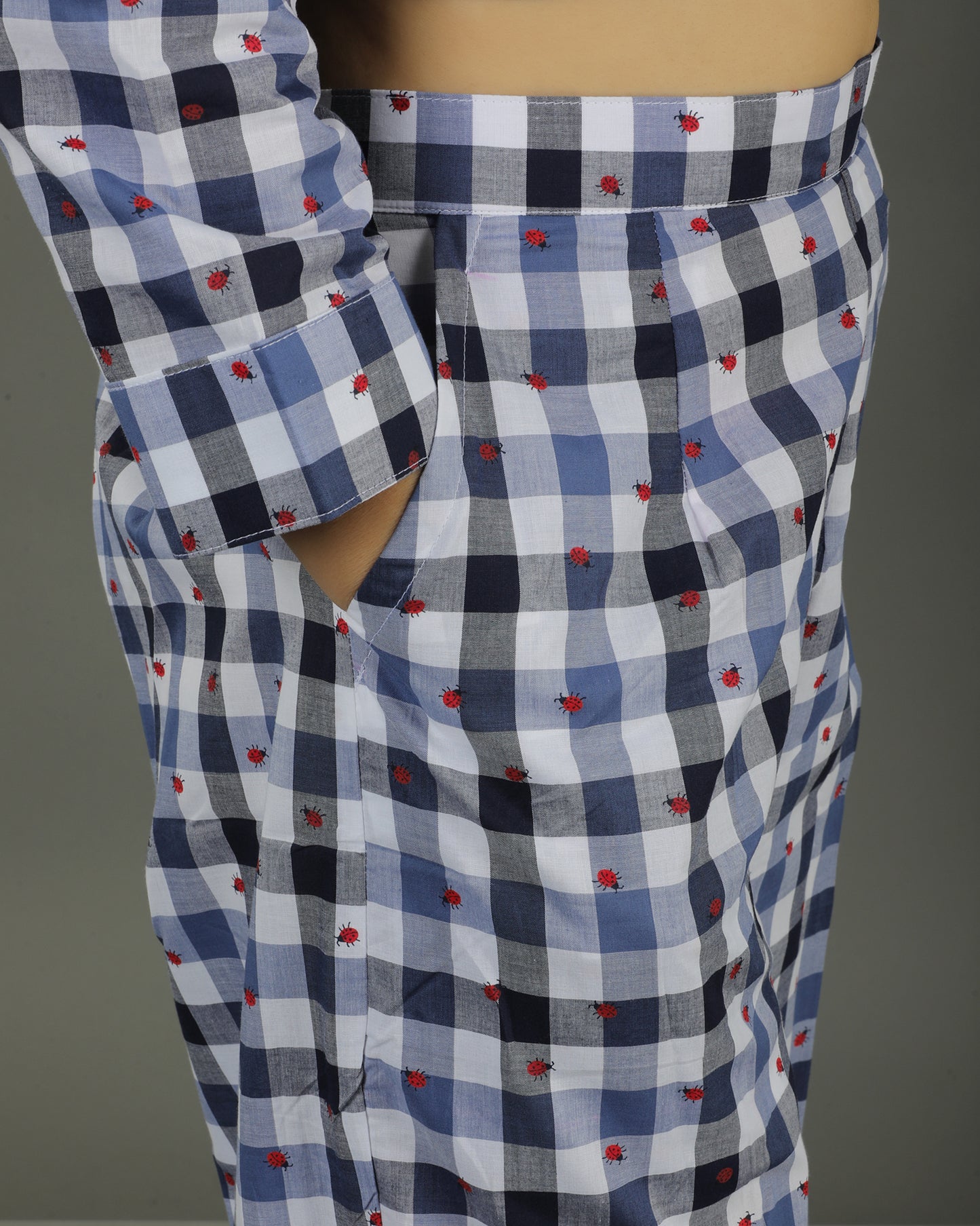 Gingham Long Abstract Cotton Kurta Set – Indigo Checks Print