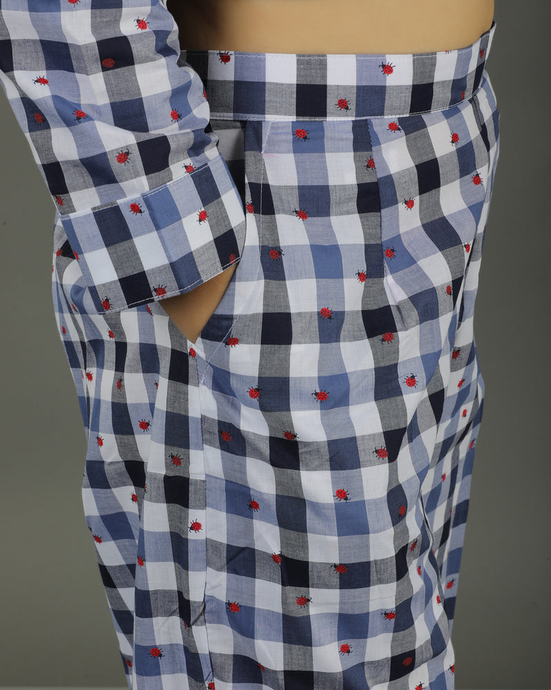 Gingham Long Abstract Cotton Kurta Set – Indigo Checks Print