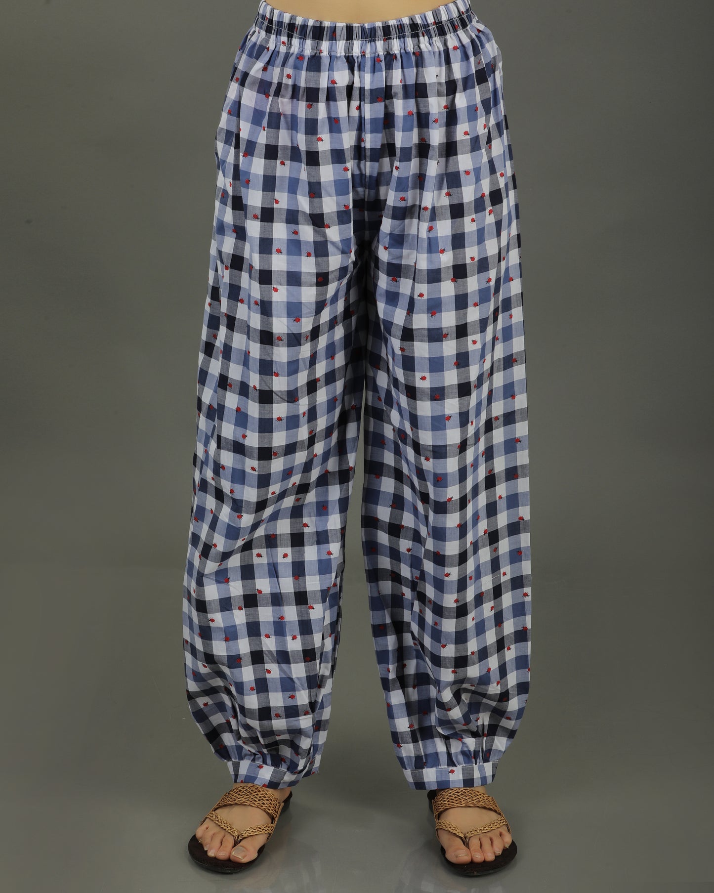 Gingham Long Overlap Cotton Kurta Set – Indigo Checks Print