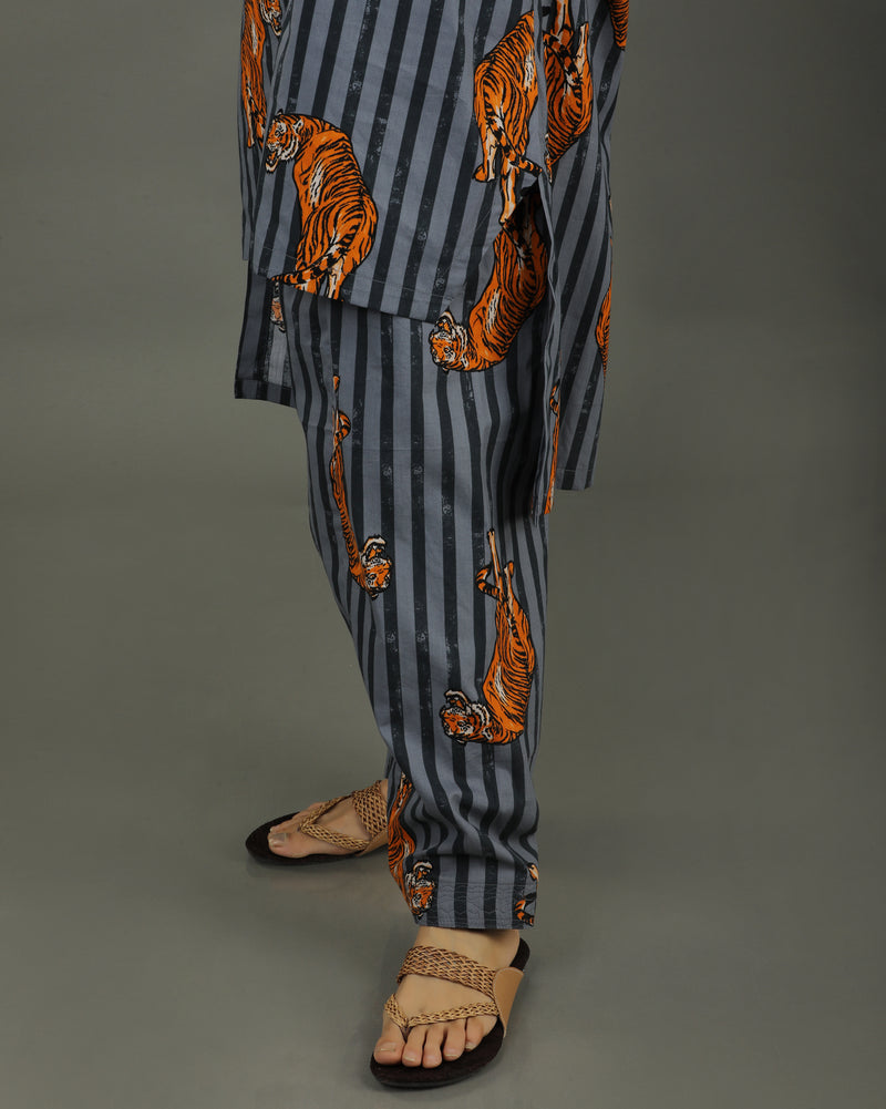 Wildrade High-Low Cotton Coord Set – Charcoal Tiger Print