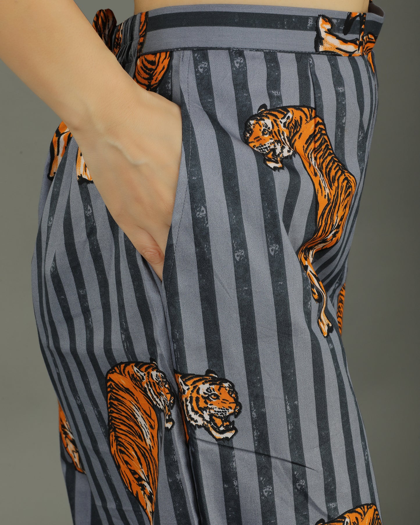 Wildrade Long Cotton Coord Set – Charcoal Tiger Print