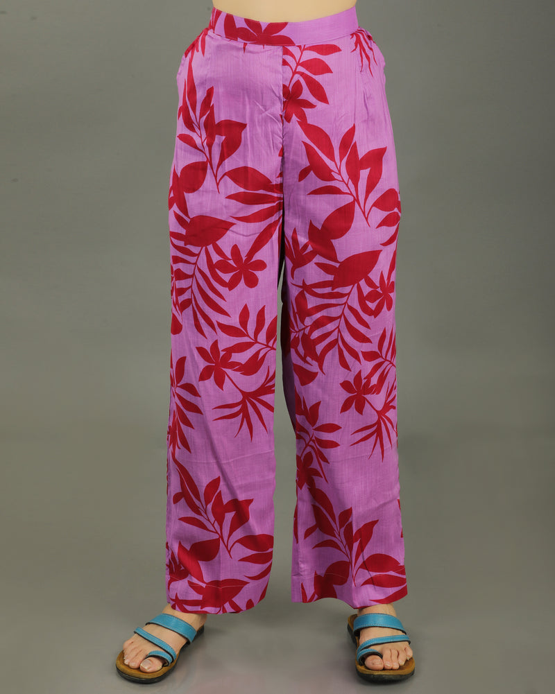 Redscape Short Sleeveless Cotton Kurta Set – Lavender & Red Print