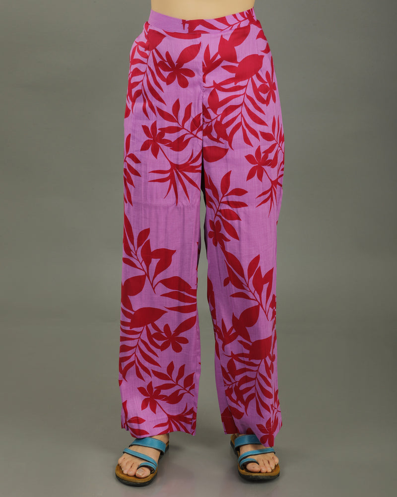 Redscape High-Low Cotton Kurta Set – Lavender & Red Print