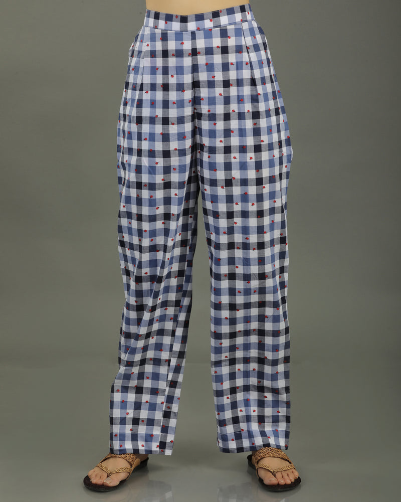 Gingham Long Abstract Cotton Kurta Set – Indigo Checks Print