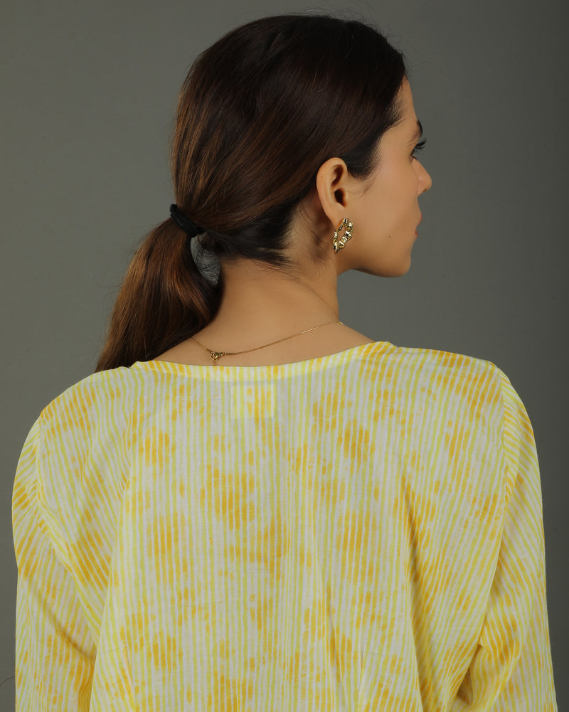 Ray Mid-Length Cotton Kurta – Yellow Print