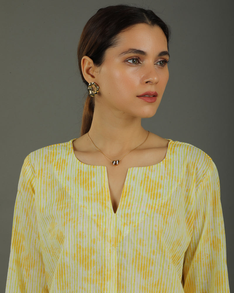 Ray Mid-Length Cotton Kurta Set – Yellow Print
