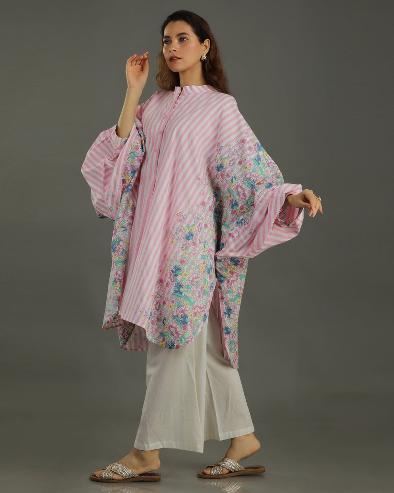 Bloom Balloon Oversized Cotton Coord Set – Pink Stripes Print