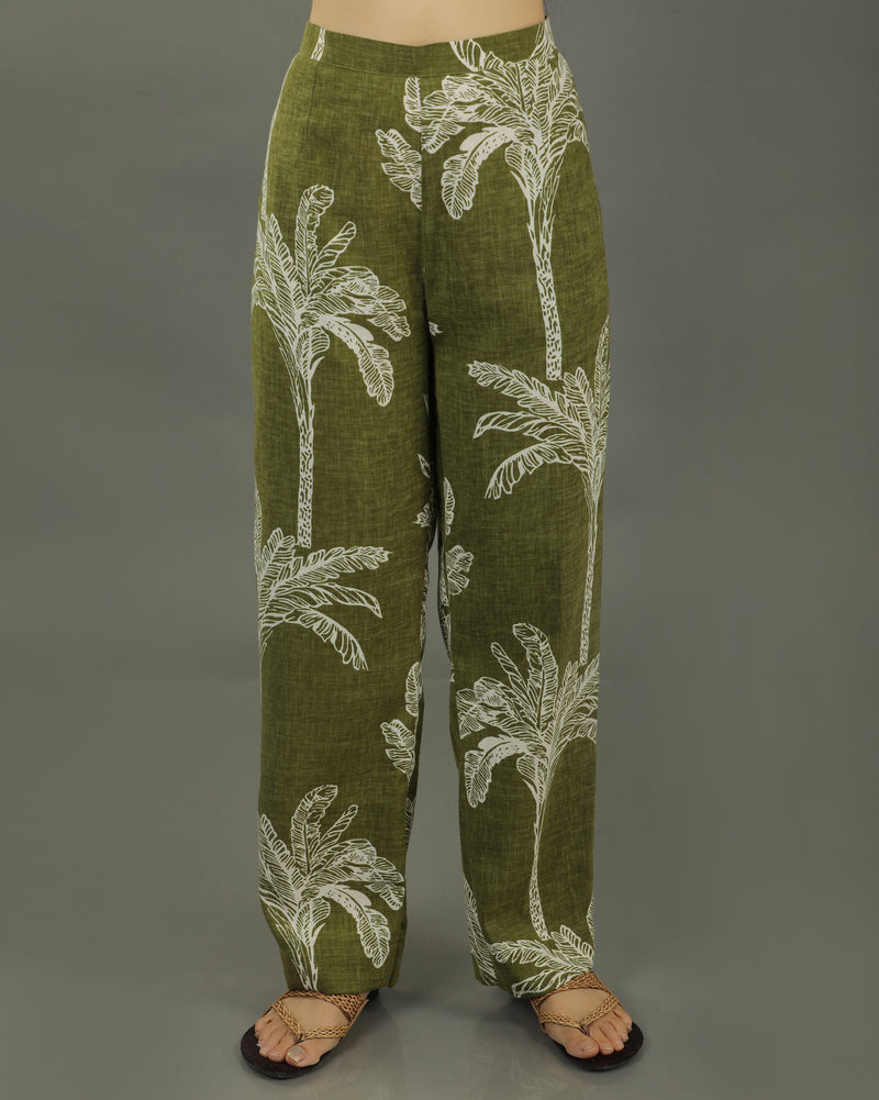 Palm Short Cotton Kurta Set – Olive Print