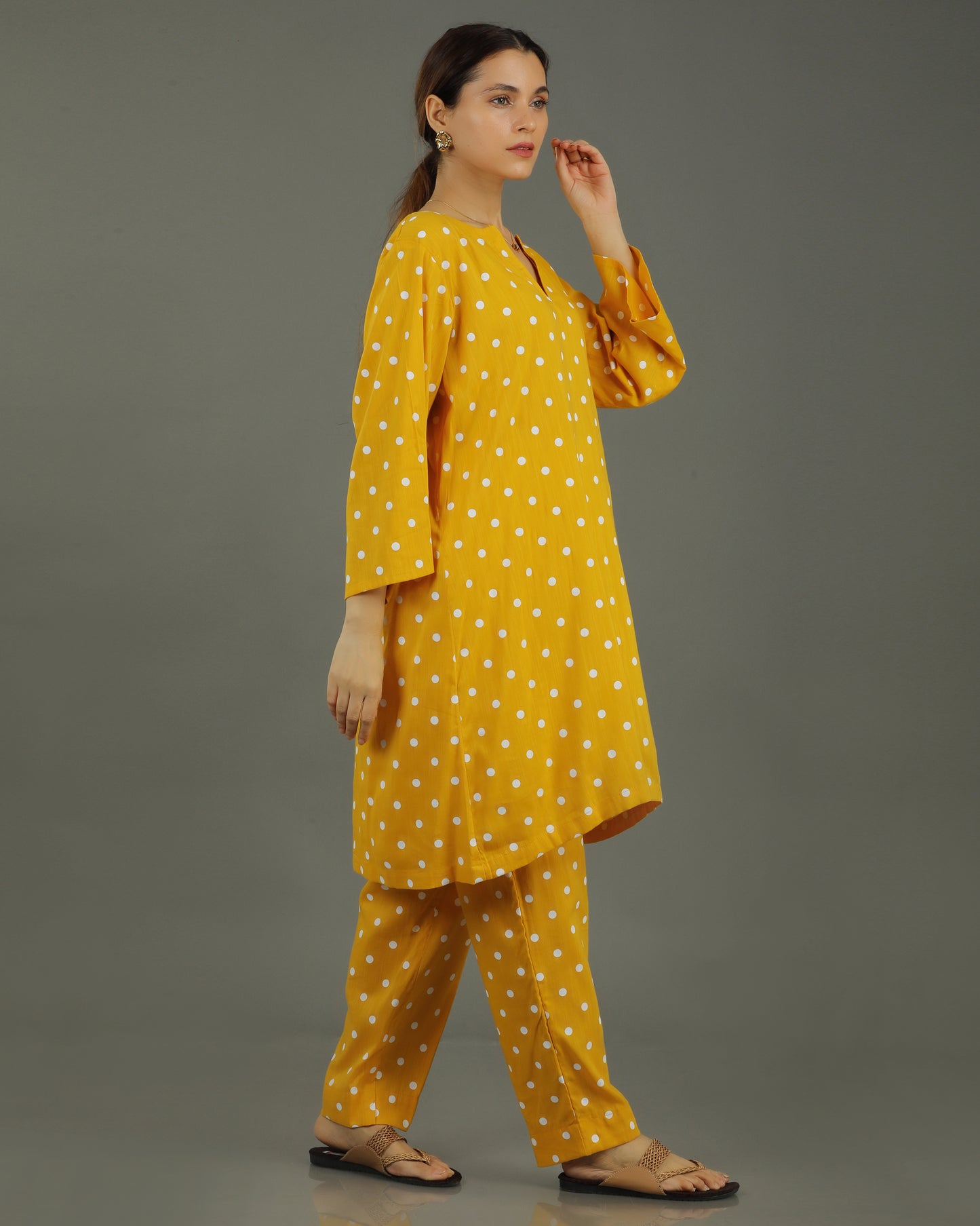 Sunshine Mid-Length A-line Cotton Kurta – Mustard Print