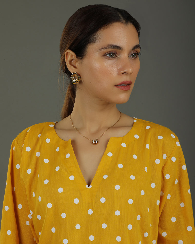 Sunshine Mid-Length A-line Cotton Kurta Set – Mustard Print