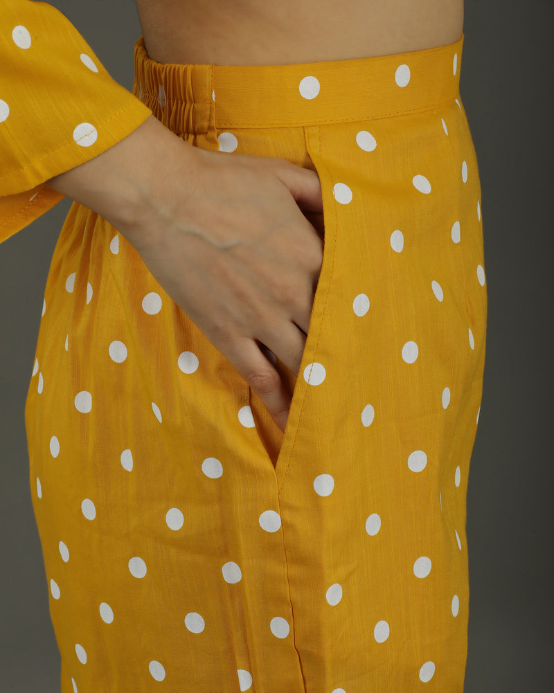 Sunshine Mid-Length Deepcut Cotton Kurta Set – Mustard Print