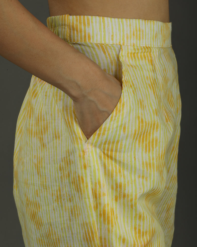 Ray Mid-Length Cotton Kurta Set – Yellow Print