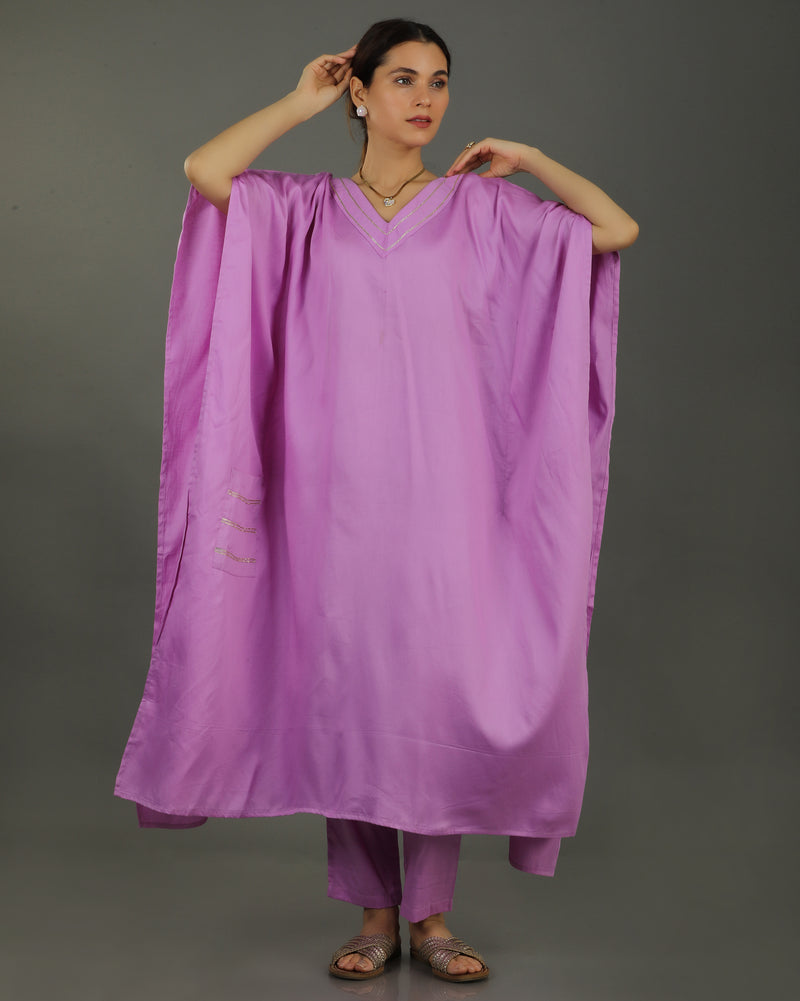 Noor Kaftan Satin Cotton Kurta – Deep Lavender
