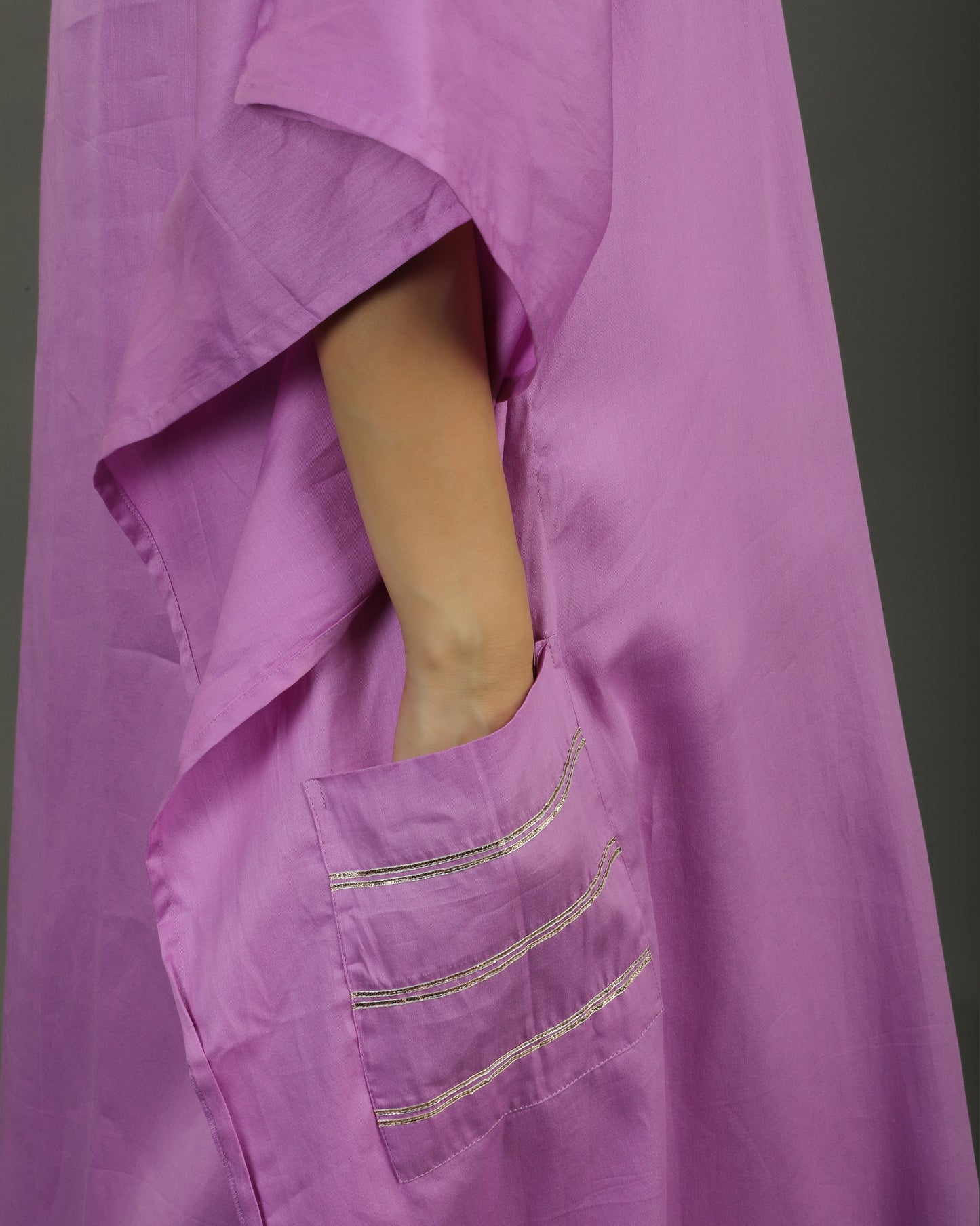 Noor Kaftan Satin Cotton Kurta – Deep Lavender