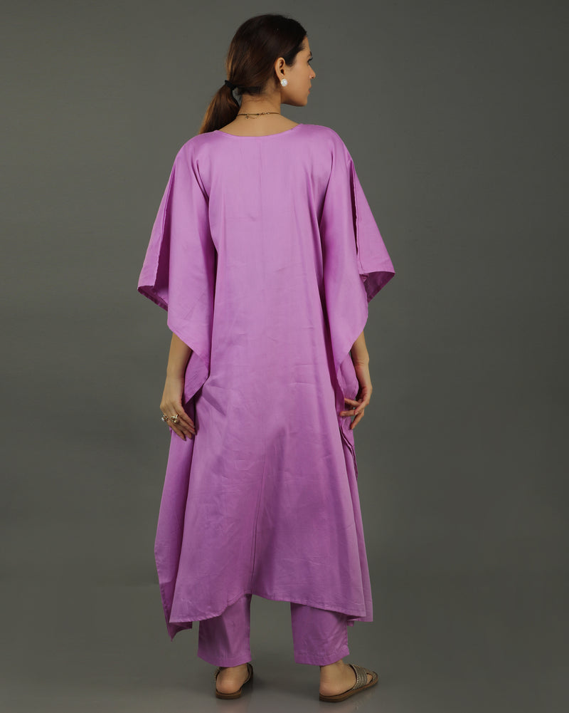 Noor Kaftan Satin Cotton Kurta Set – Deep Lavender