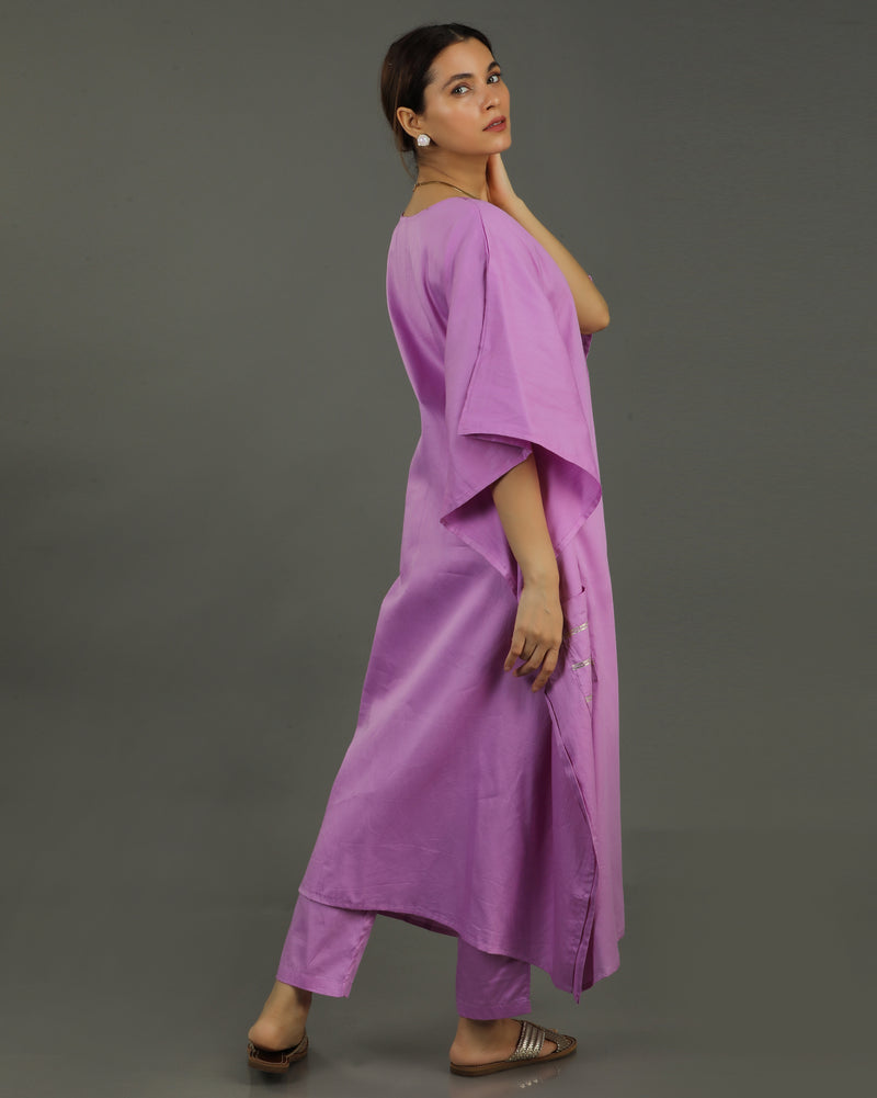 Noor Kaftan Satin Cotton Kurta Set – Deep Lavender