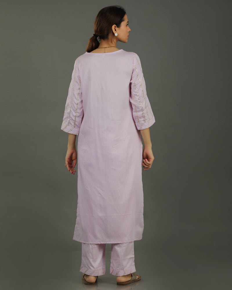 Noor Straight Satin Cotton Kurta – Soft Lavender