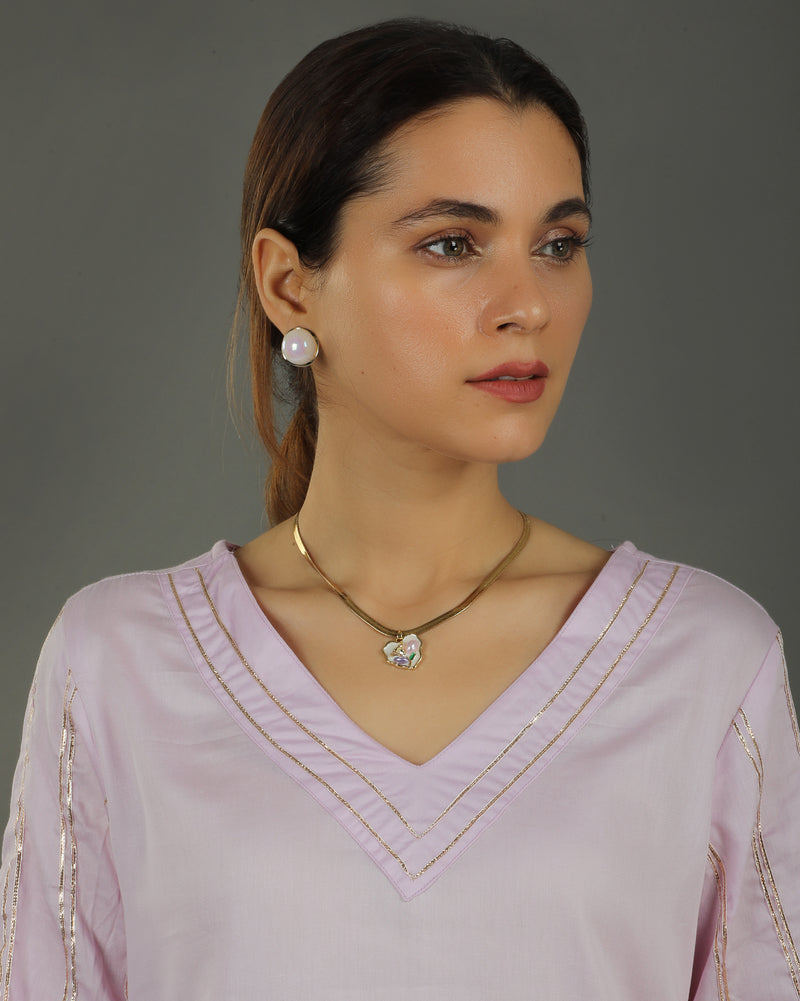 Noor Straight Satin Cotton Kurta Set – Soft Lavender