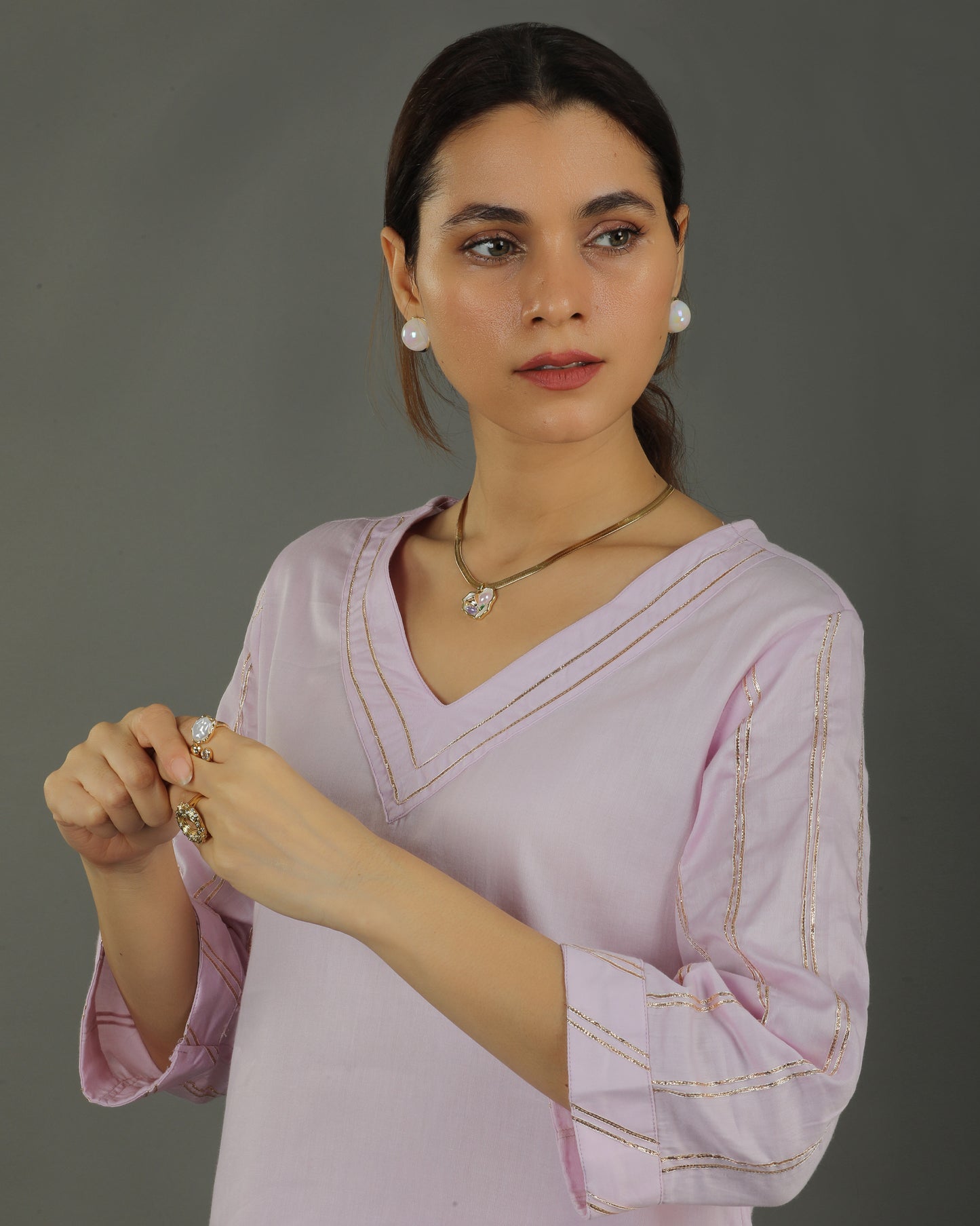 Noor Straight Satin Cotton Kurta – Soft Lavender