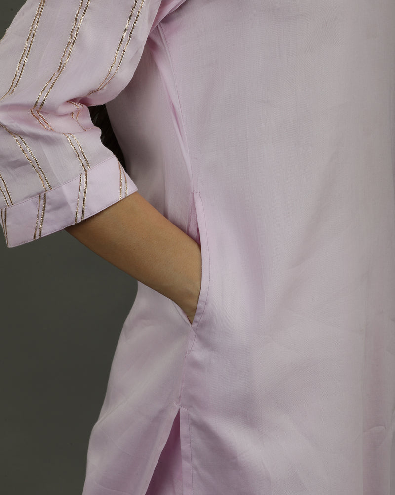 Noor Straight Satin Cotton Kurta Set – Soft Lavender