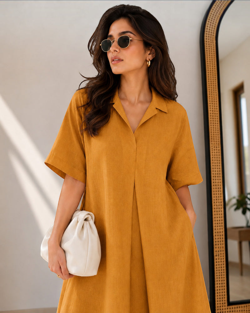 Petal Ease A-Line Dress – Golden Apricot