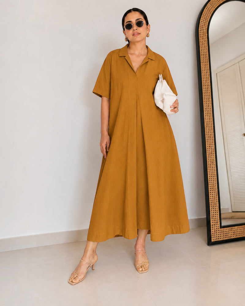 Petal Ease A-Line Dress – Golden Apricot