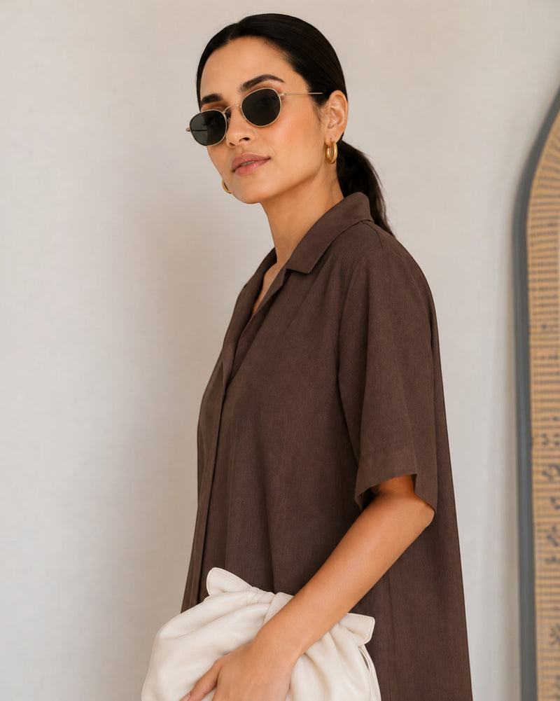 Petal Ease A-Line Dress – Brown